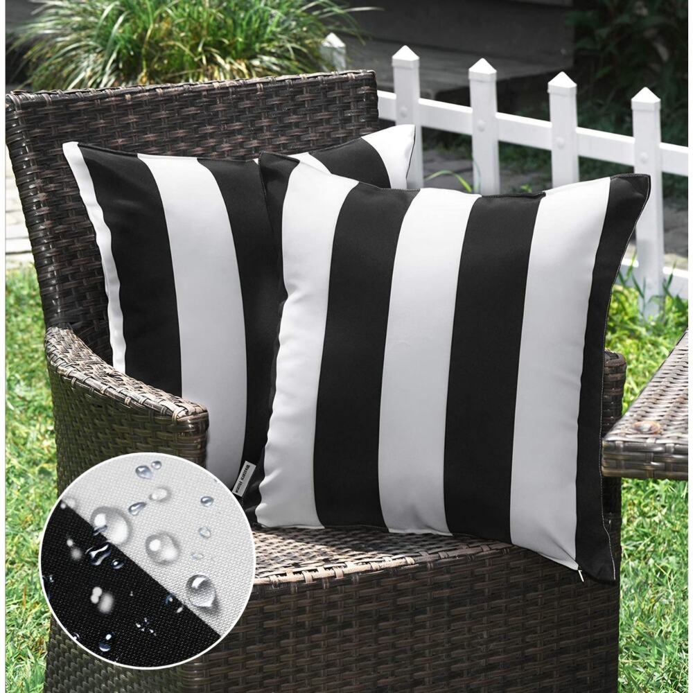 Western Home Outdoor Black and White Striped Pillow Covers 2 Pack 18x18 Inch